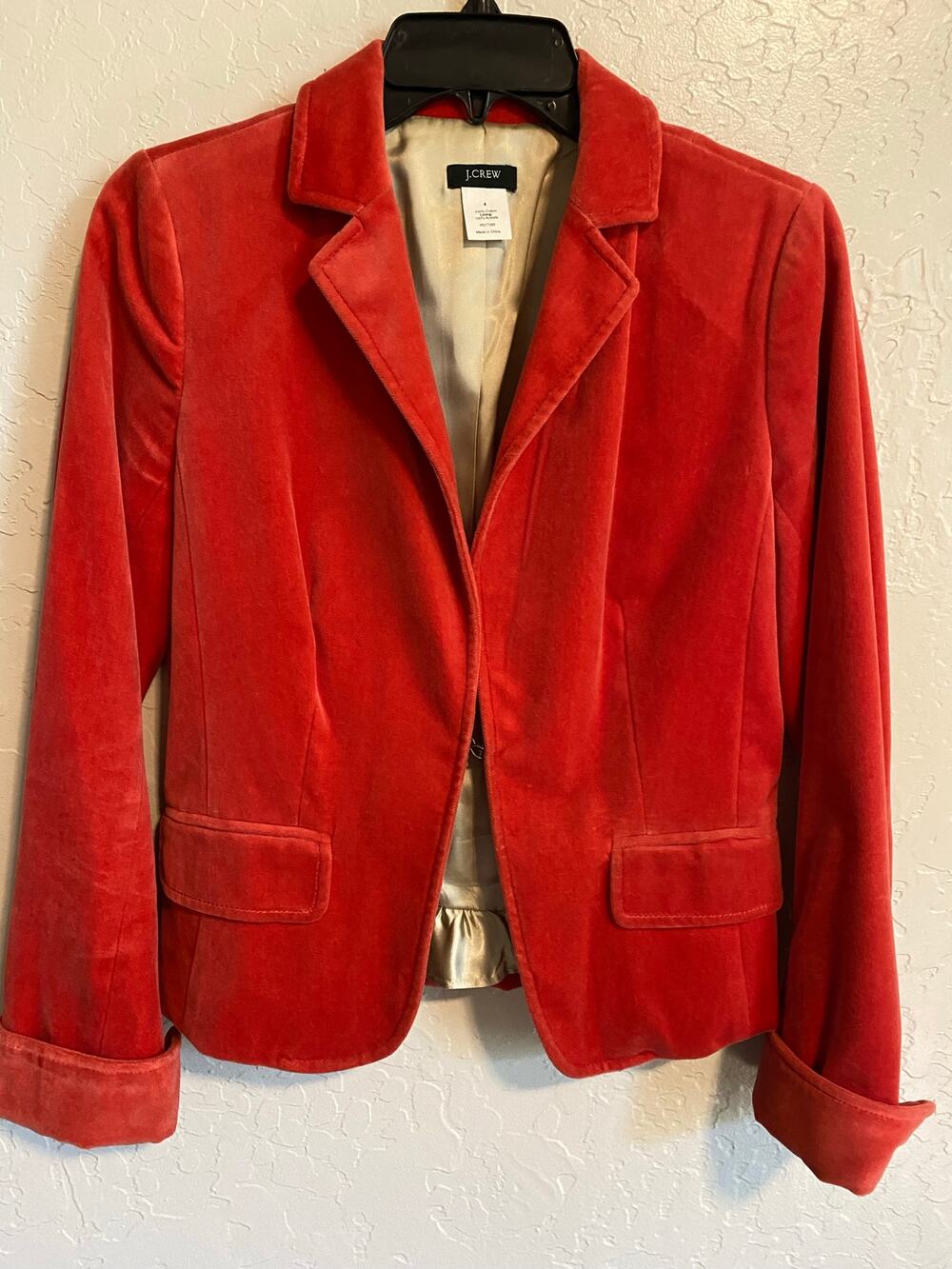 J.Crew Ecole Velvet Blazer Women's Size 4 Coral Orange Lined Schoolboy